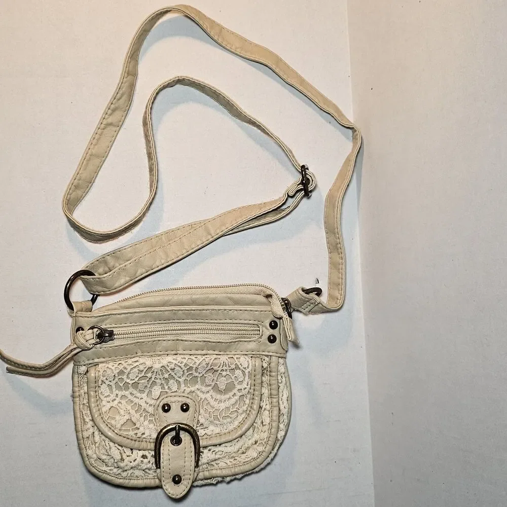 Mini Crossbody Purse Beige White Crochet Macreme Boho Chic Bohemian Hippie